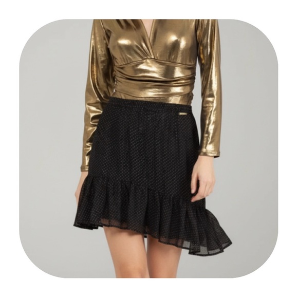 MICHAEL Michael Kors Dresses & Skirts - MICHAEL Michael Kors L asymmetrical black with gold ruffle skirt
